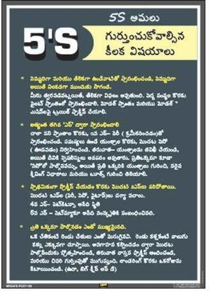 Mr. SAFE 5S Methodology & Meanings In Telugu In PVC Sticker A3 (12