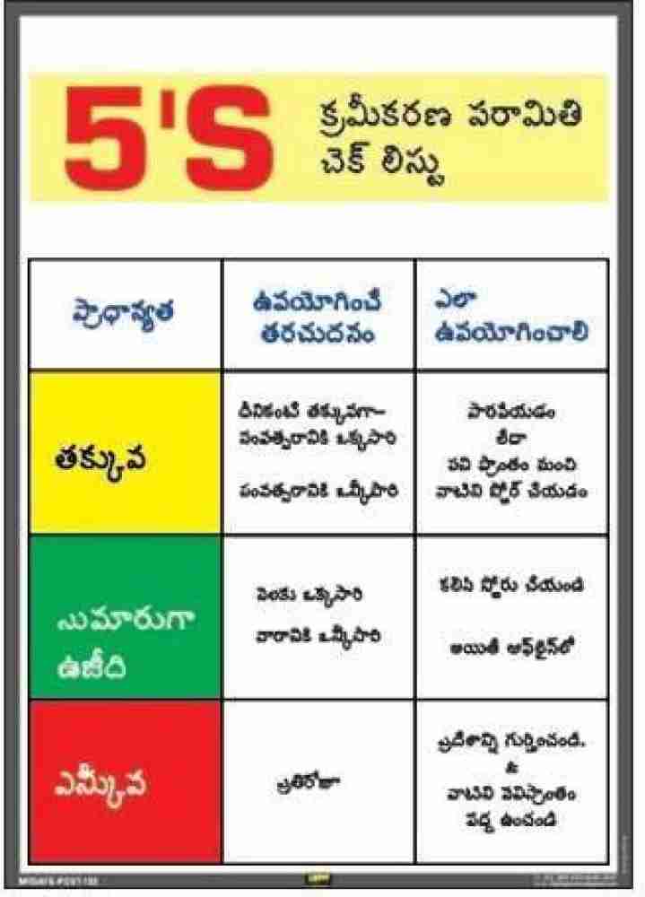 Mr. SAFE 5S Methodology & Meanings In Telugu In PVC Sticker A3 (12