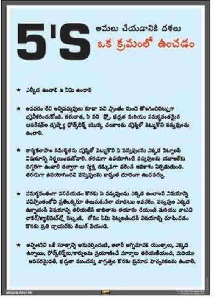 Mr. SAFE 5S Methodology & Meanings In Telugu In PVC Sticker A3 (12