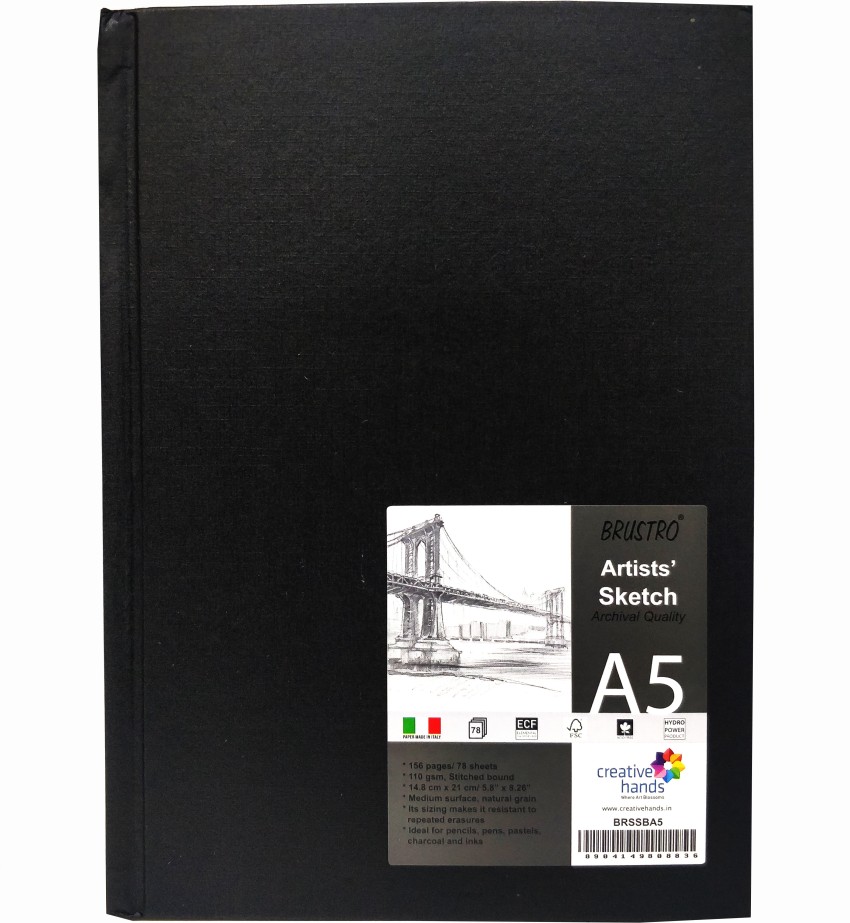 BRuSTRO Black Sketchbook, Wiro Bound, Size A5, 200GSM (40 Sheets) 80 Pages Sketch  Pad Price in India - Buy BRuSTRO Black Sketchbook, Wiro Bound, Size A5,  200GSM (40 Sheets) 80 Pages Sketch