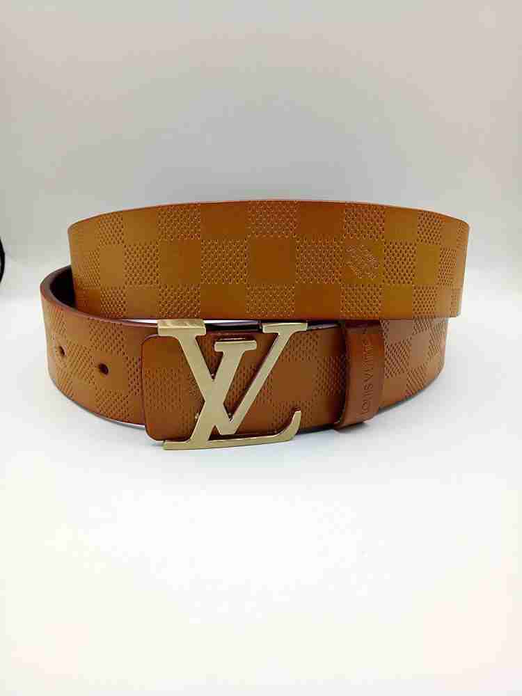 Louis Vuitton Gold Buckle Monogram Belt Genuine Leather Dark Brown