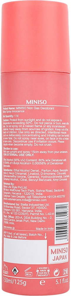 MINISO Unisex Non Gas Deodorants Body Spray 150ml Innocence