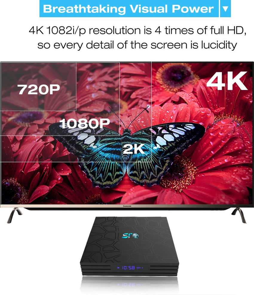 SrO Android TV Box, 4GB RAM / 32GB ROM, Android 9 TV Box, 4K Smart TV Box with WiFi, Bluetooth 4.1, AV, USB 3.0, SPDIF, for TV, Projector Any Display Device Media SrO Android TV Box, 4GB RAM / 32GB ROM, Android 9 TV Box, 4K Smart TV Box with WiFi, Bluetooth 4.1, AV, USB 3.0, SPDIF, for TV, Projector Any Display Device Media