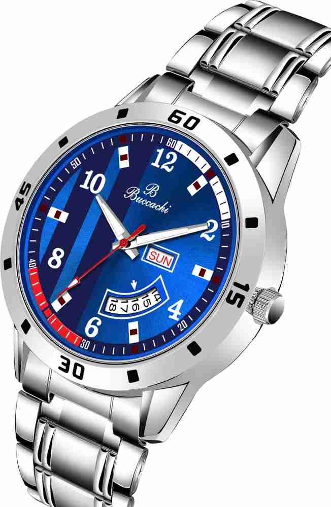 Buccachi Buccachi Blue Day Date Functioning Silver color Stainless Steel Analog Watch For Men Buy Buccachi Buccachi Blue Day Date Functioning Silver color Stainless Steel Analog Watch