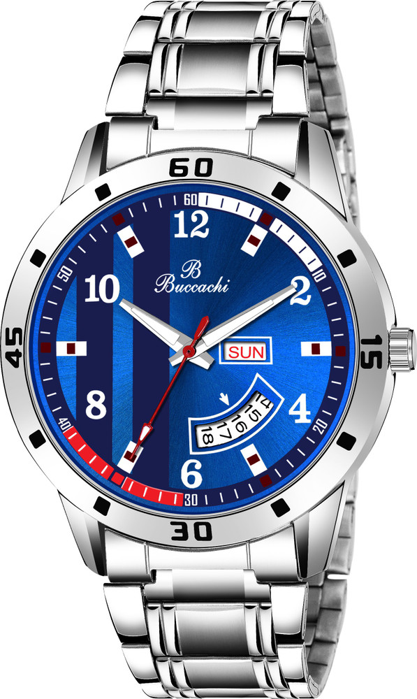 Buccachi Buccachi Blue Day Date Functioning Silver color Stainless Steel Analog Watch For Men Buy Buccachi Buccachi Blue Day Date Functioning Silver color Stainless Steel Analog Watch