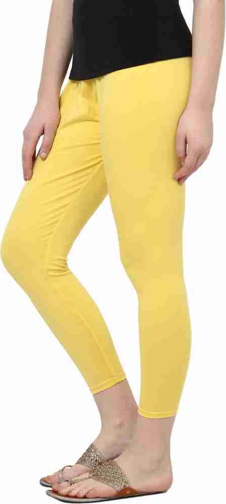 Mid Waist Lemon Yellow Viscose Churidar Leggings, Casual Wear