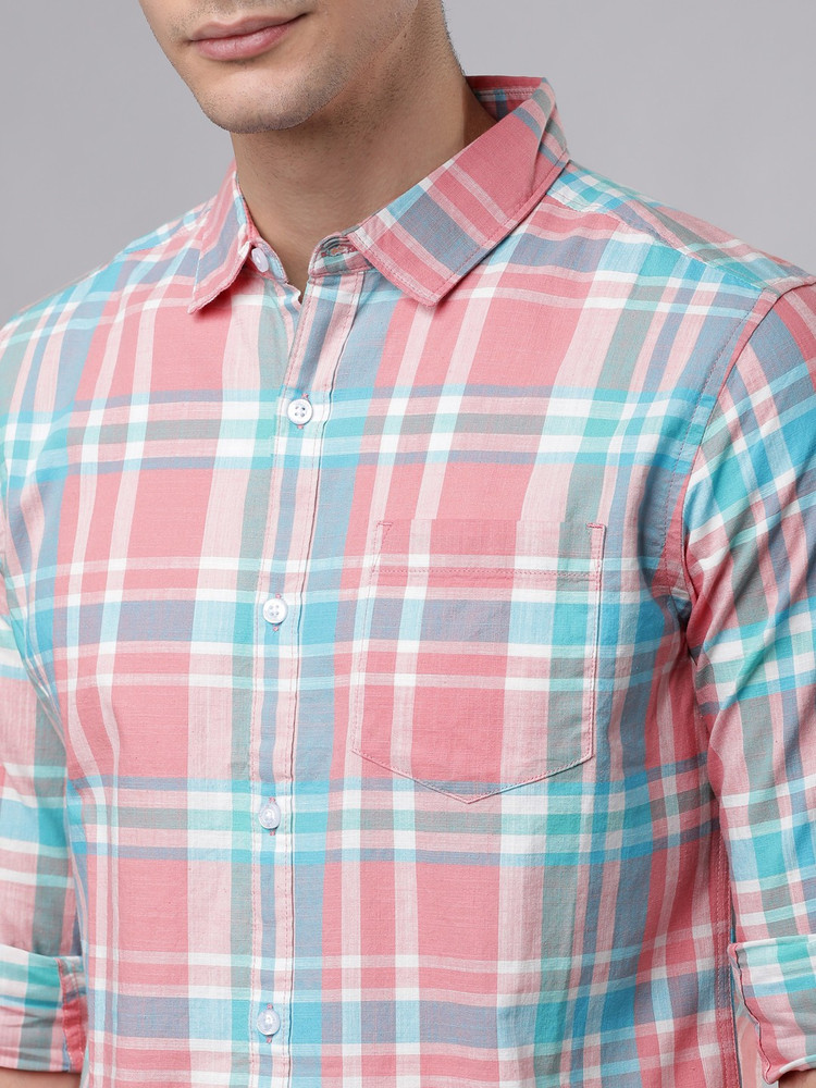 pink blue check shirt