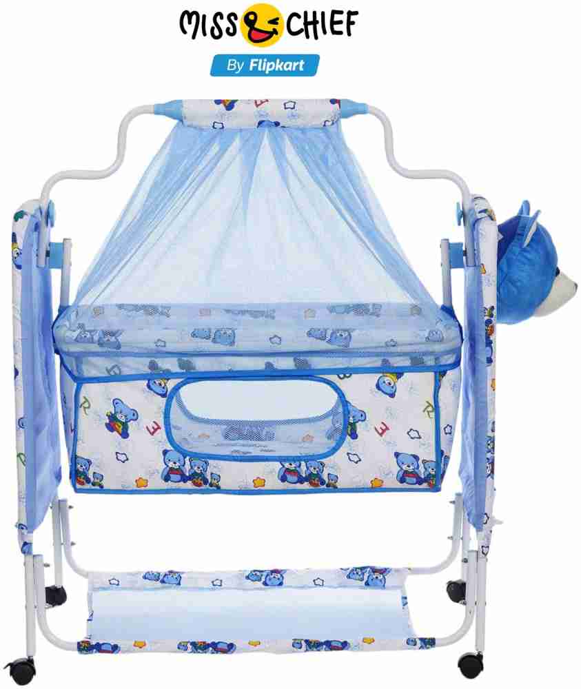 Miss Chief by Flipkart Cozy New Born Baby Cradle Baby Swing Baby jhula Baby palna Baby Bedding Baby Bed Crib Bassinet with Mattress Pillow Mosquito Net for 0 9 Months Blue