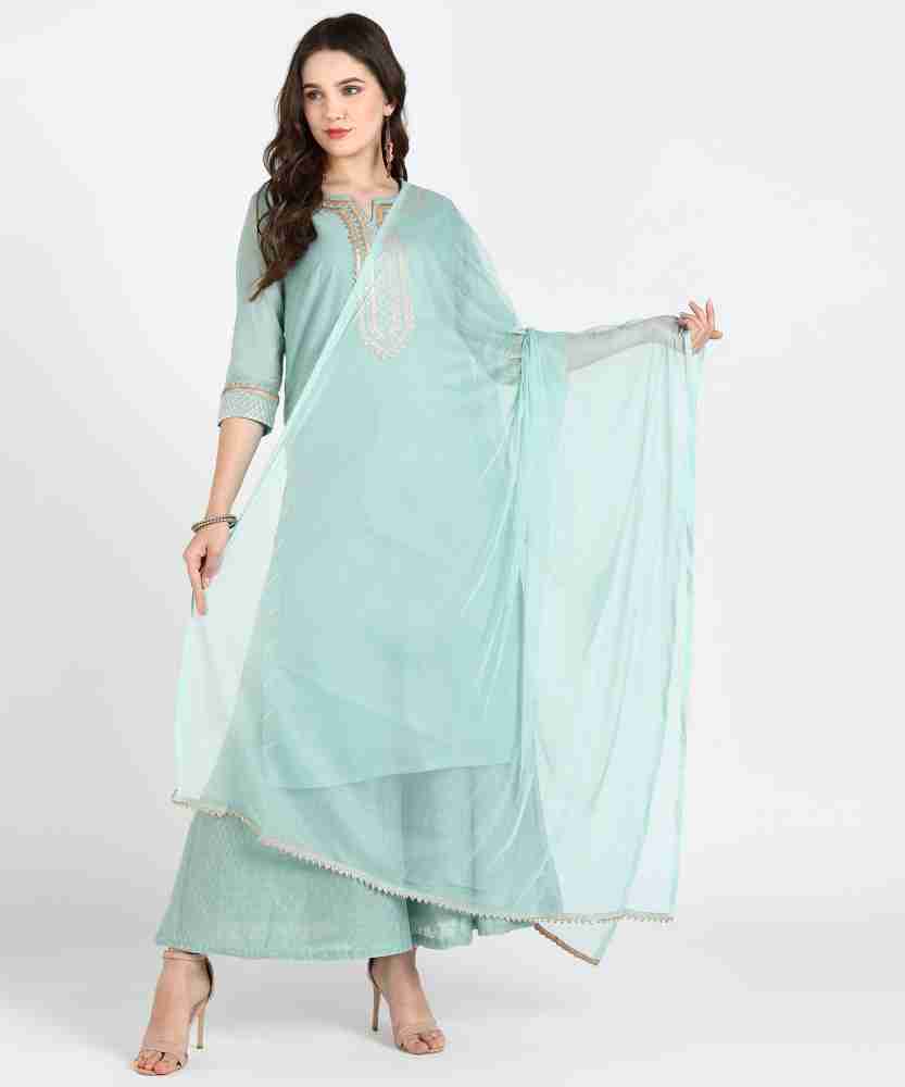 RANGMANCH BY PANTALOONS Women Off-White Woven Design Kurti with Palazzos  Price in India, Full Specifications & Offers