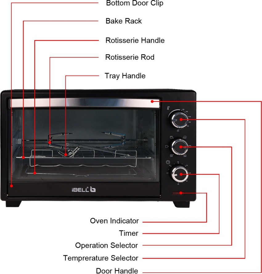 Ibell eo500g otg 50 litre convection oven toaster griller with motorized  rotisserie 2000 watt 6 heating modes black