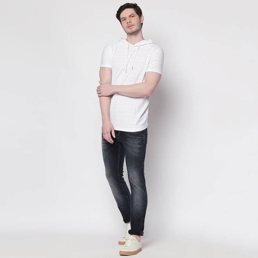 MUFTI Solid Men Hooded Neck White T Shirt Buy MUFTI Solid Men