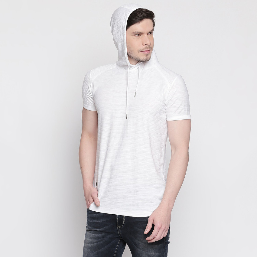 MUFTI Solid Men Hooded Neck White T Shirt Buy MUFTI Solid Men