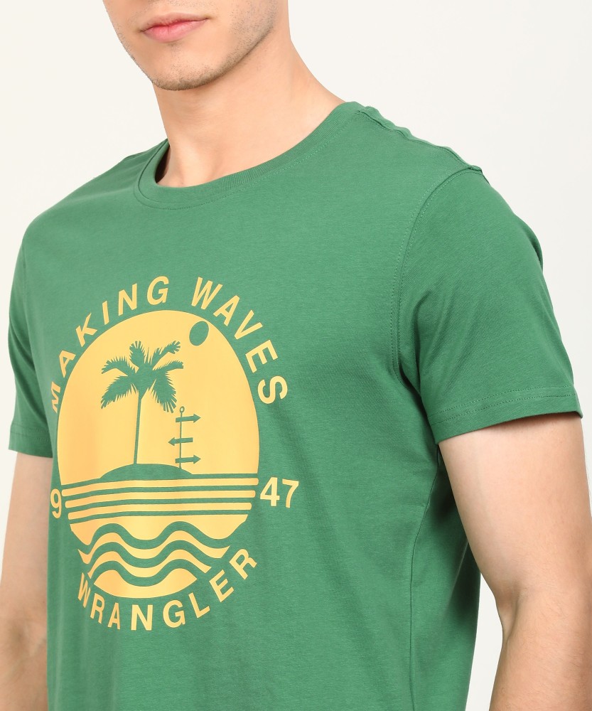 Wrangler Printed Men Round Neck Green T-Shirt - Buy Wrangler Printed Men  Round Neck Green T-Shirt Online at Best Prices in India