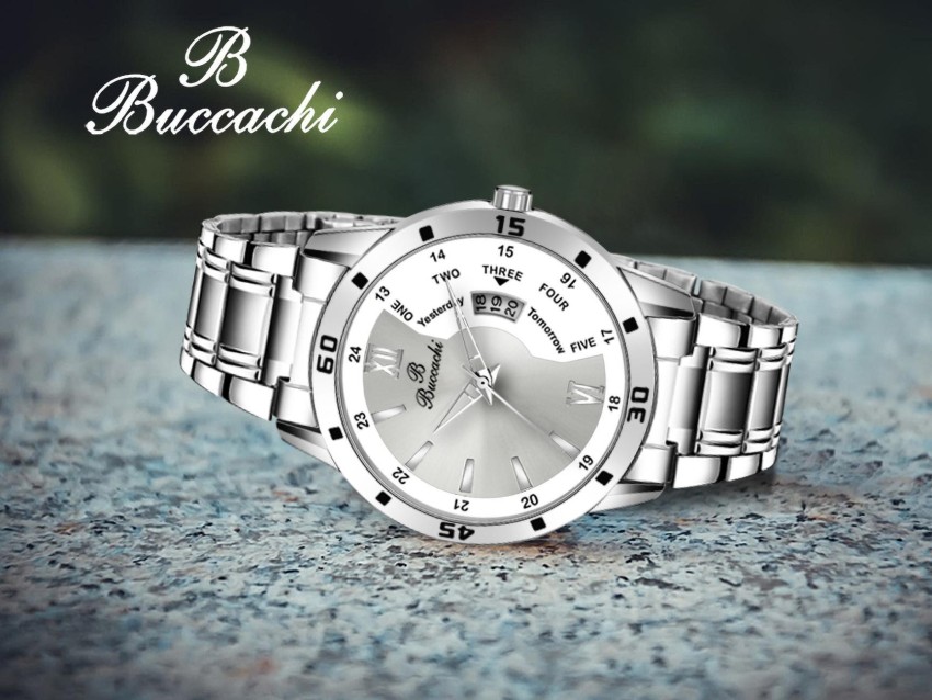 Buccachi Buccachi Silver White Dial Date Functioning Water Resistant Silver color Stainless Steel Strap Bracelet Watch for Men Boys Analog Watch For Men Buy Buccachi Buccachi Silver White