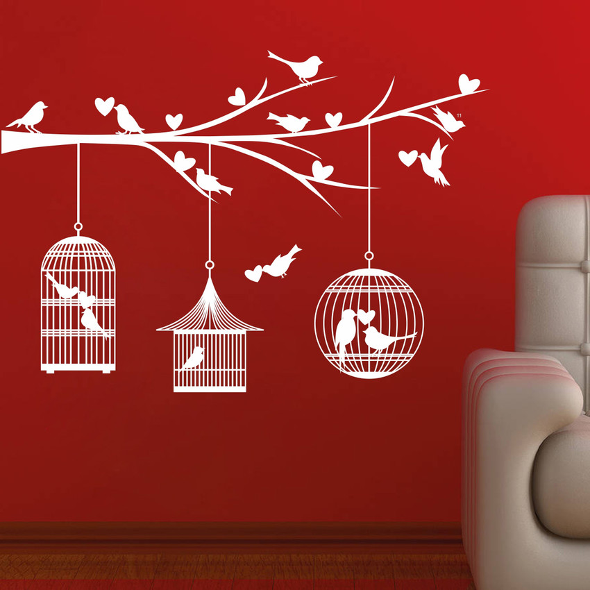 Sudarshan Stickers 92 cm STICKER Birds in cage decorative wall sticker Self Adhesive Sticker