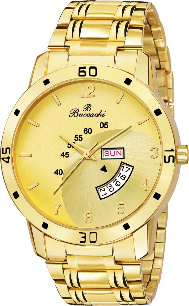 Buccachi Original Gold Plated Round Gold Dial Day and Date