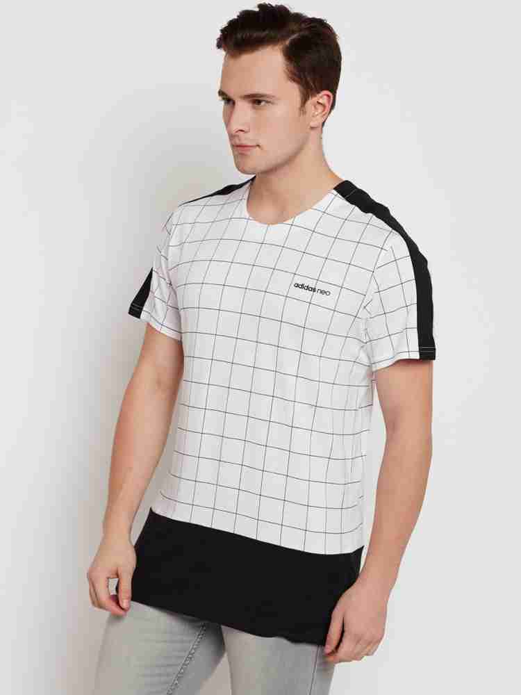 ADIDAS NEO Checkered Men Round Neck White T Shirt Buy ADIDAS NEO