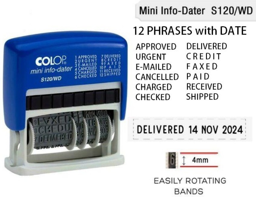 Shiny Self-Inking Rubber Date Stamp S-300 | Mini Line Dater Red Ink