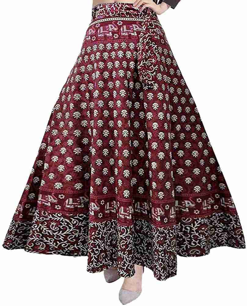 Buy Rangun Printed Cotton Wrap Around Skirt for Women's Red at