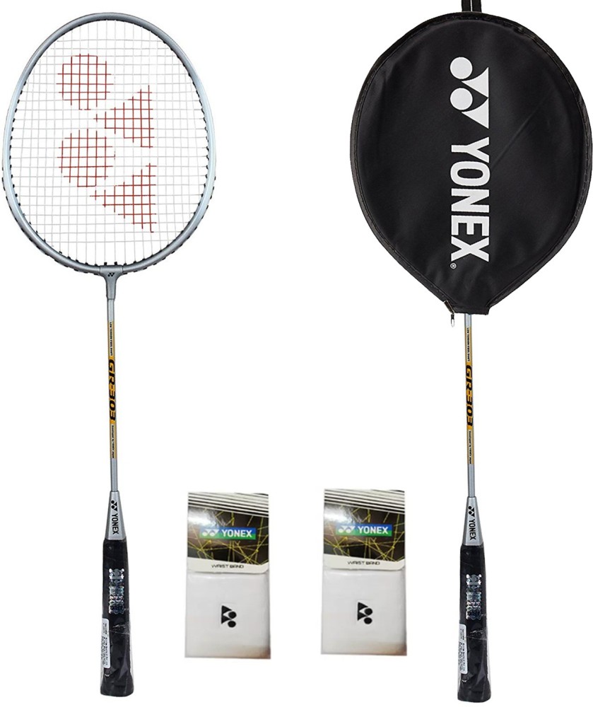 YONEX GR-303 and Wrist Band (Color on Availability) Silver Strung Badminton Racquet