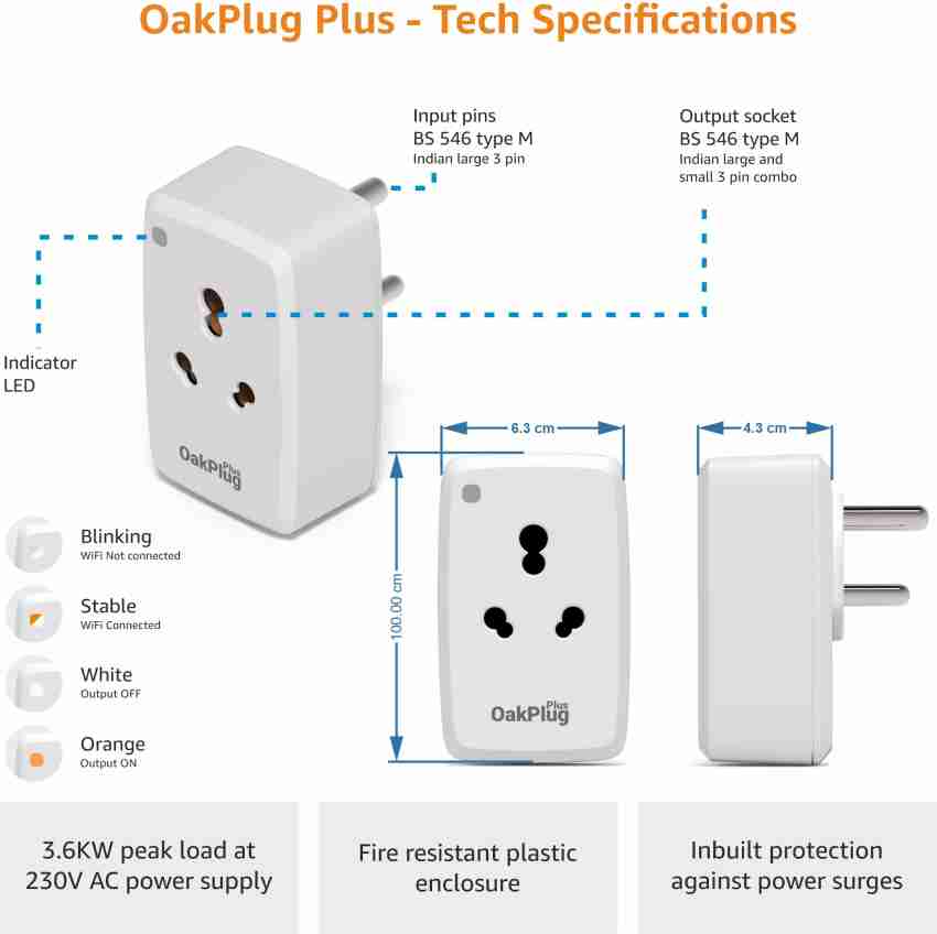 Buy Oakter Oak Plug Mini Wi-Fi Smart Plug, White 6 Amp Online at