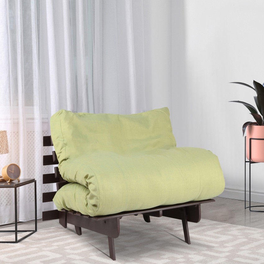 ARRA Single Futon Engineered Wood Sofa Cum Bed With Mattress - Green