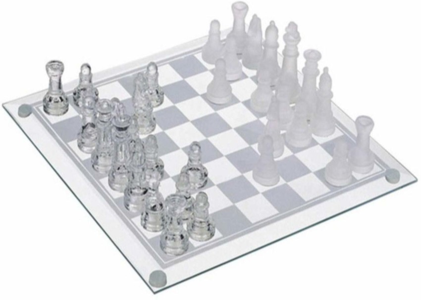 Clear Chess and Checkers Set with Glass Gameboard, for Adults and Kids Ages  8 and up