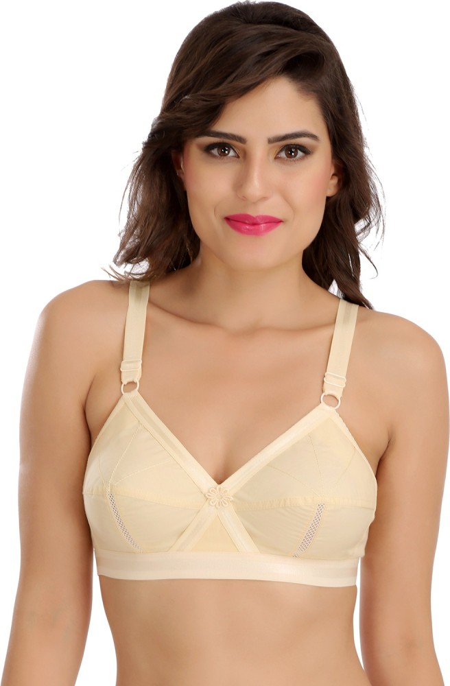 Kalyani pack of 2 non-padded Self printed cotton bra (38 Size) Pink, Beige