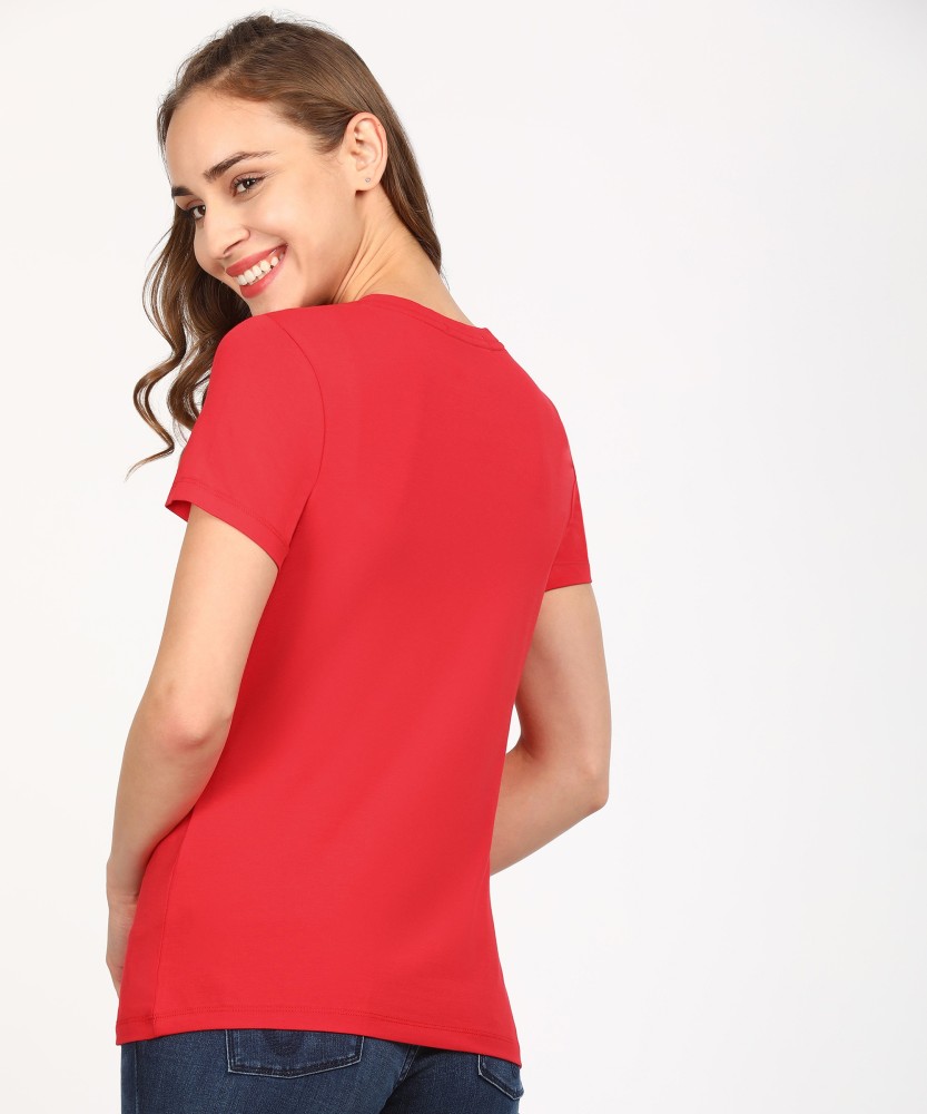 Calvin Klein Jeans Printed Women Round Neck Red T-Shirt - Buy