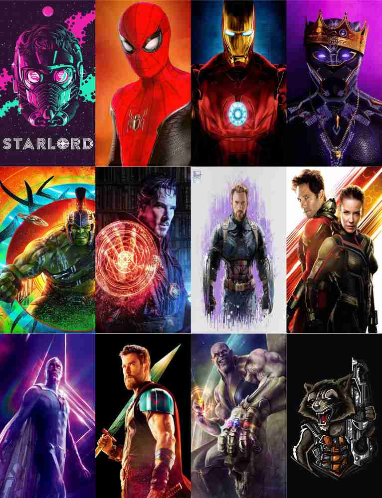 set of 12 avengers room posters all superheroes wall poster(no need of  tape) Paper Print - Movies posters in India - Buy art, film, design, movie,  music, nature and educational paintings/wallpapers at