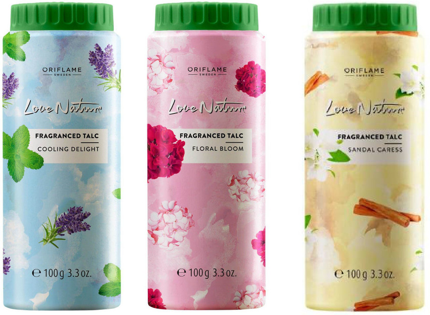Oriflame Love Nature Fragranced Talc100g powderFloral Bloom 35551Sandal  Caress 35552Cooling Delight 35553Pack Of 3  Amazonin Beauty