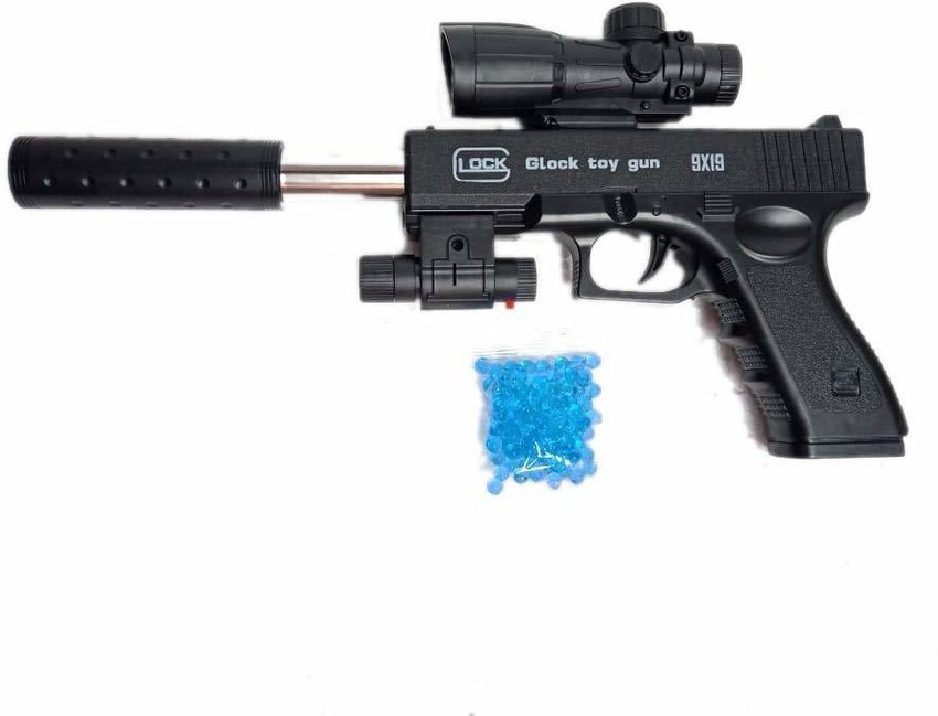 Toyvala GLOCK PUBG SHOOTING TOY GUN FOR KIDS WITH ULTRA SONIC RED LASER LIGHT SCOPE AND SILENCER Guns Darts GLOCK PUBG SHOOTING TOY GUN FOR KIDS WITH ULTRA SONIC RED