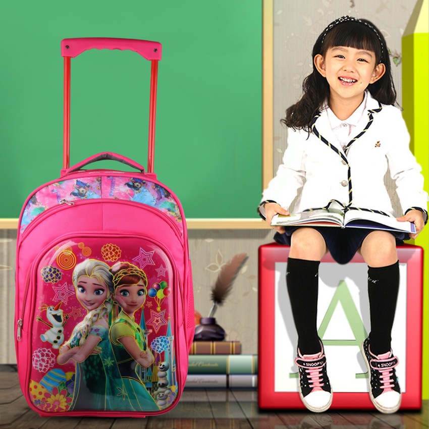 Easyhome Girl's Soft Fabric Wheels Trolley Backpack School Bag Waterproof  Trolley