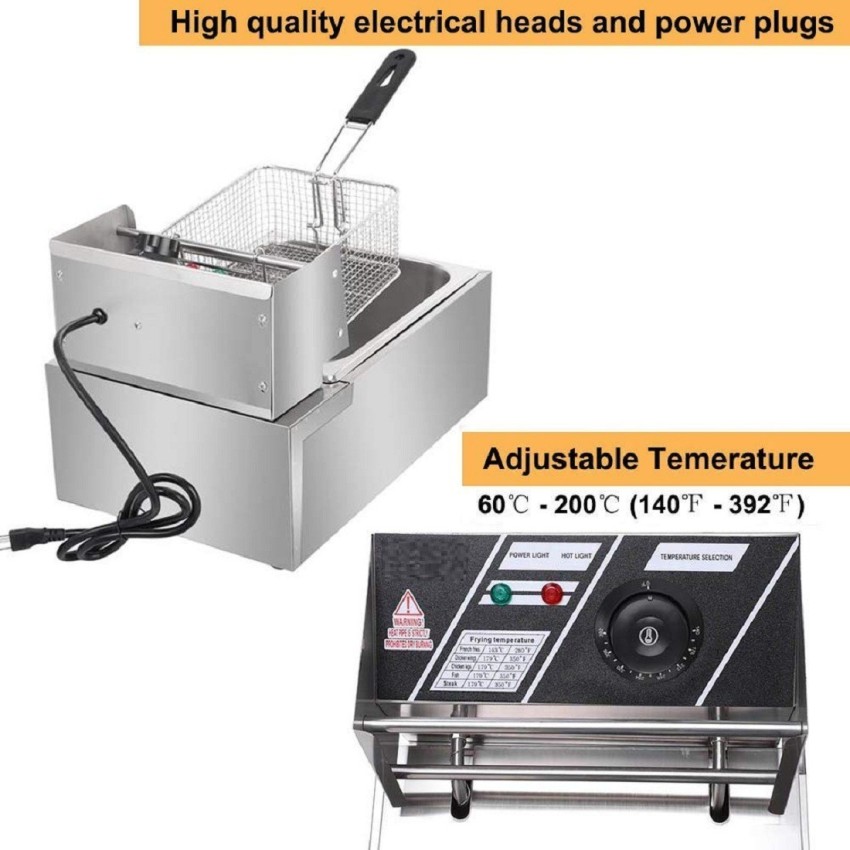 Electric Deep Fryer with Basket & Lid, 1500W 6L Stainless Steel Commercial Frying Machine, Countertop French Fryer with Temperature Control for Home