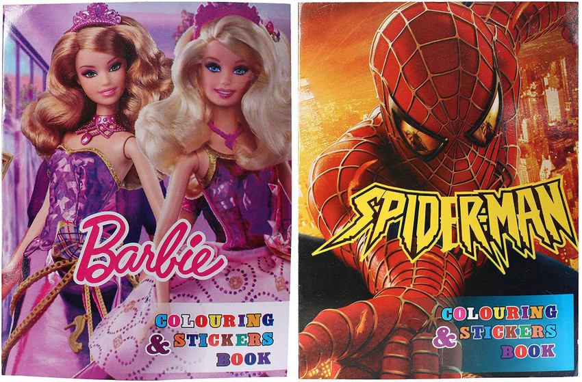 Ang Combo of Barbie Colour Book and Spiderman Colour Book for Kids