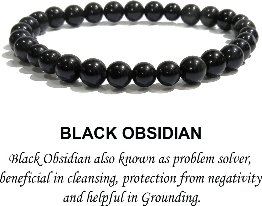 Buy REBUY Black Obsidian Bracelet Natural Gem Stone Beaded Bracelet With  Silver Buddha Head Crystal Stone Beads Size 8 MM at Amazonin