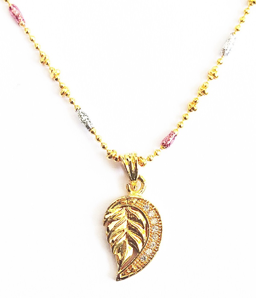 Gold Plated Leaf Design Pendant Necklace Chain for Women Girls