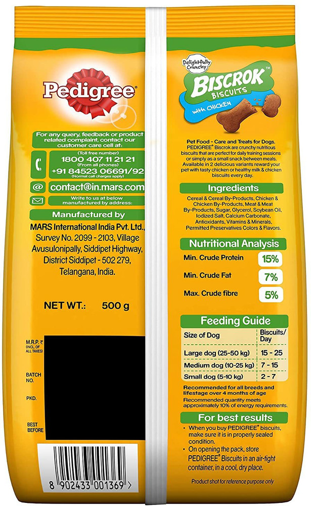 PEDIGREE Dog Adult Biscuits Biscrok Treats 500g Pack of 4PCS Chicken 2 kg 4x0.5 kg Dry Young New Born Dog Food Price in India Buy PEDIGREE Dog Adult Biscuits Biscrok