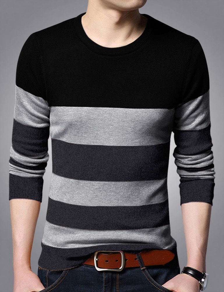 Black and white striped t shirt flipkart sale