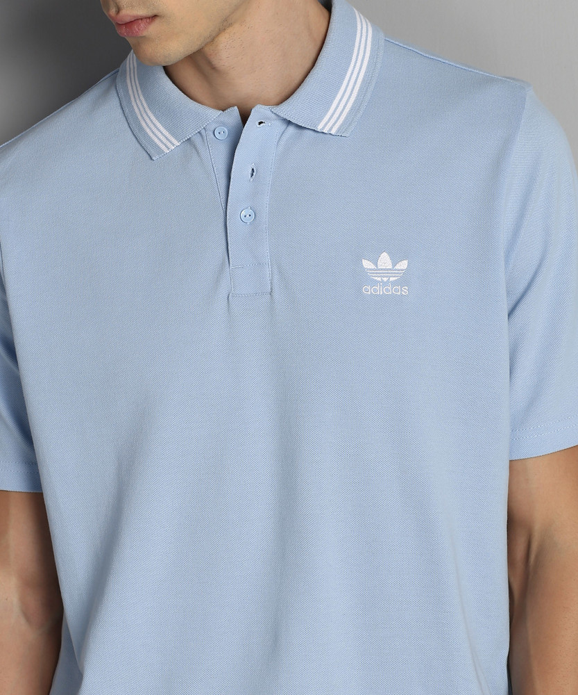 ADIDAS ORIGINALS Self Design Men Polo Neck Light Blue T Shirt