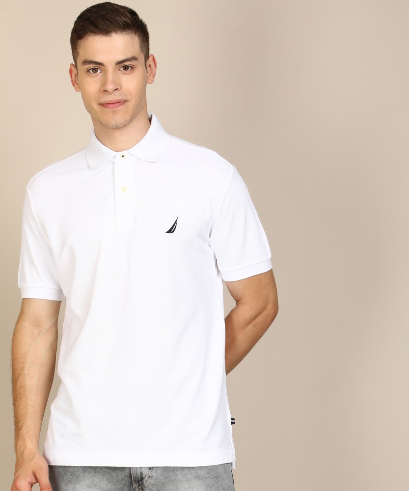 NAUTICA Striped Men Polo Neck White T-Shirt