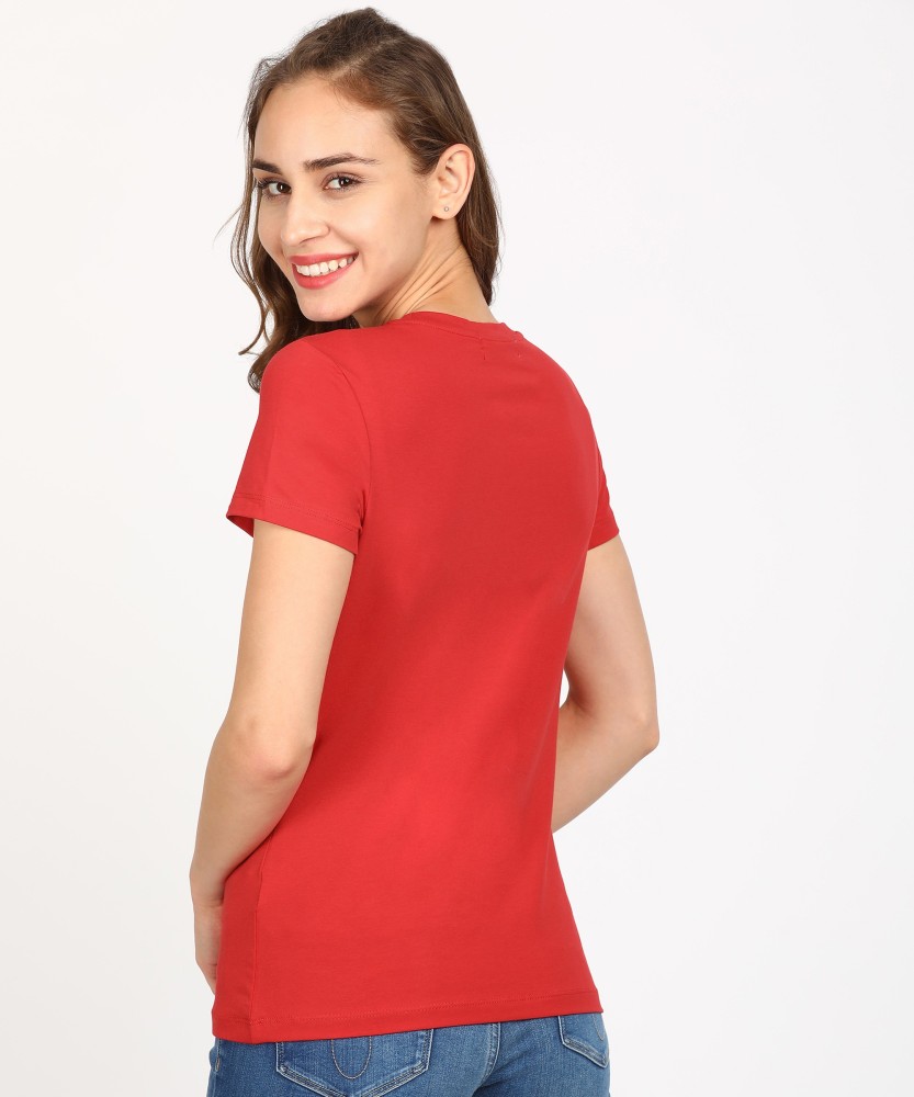 Calvin Klein Jeans Printed Women Round Neck Red T-Shirt - Buy Calvin Klein  Jeans Printed Women Round Neck Red T-Shirt Online at Best Prices in India