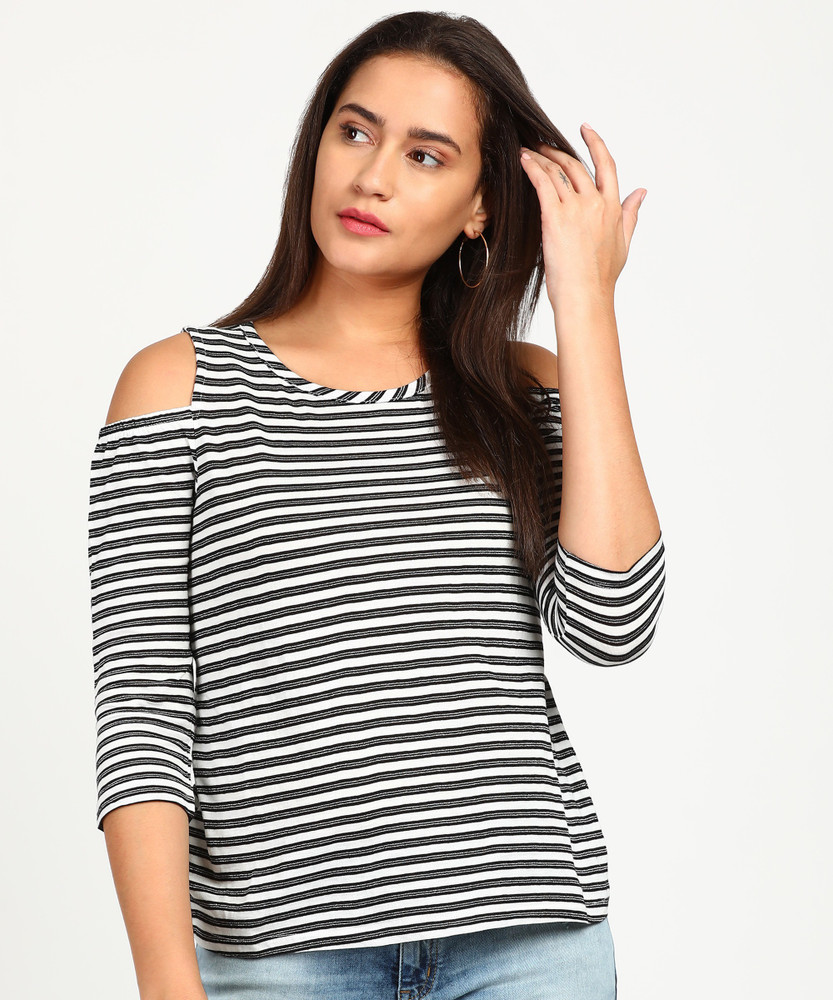 black and white cold shoulder top