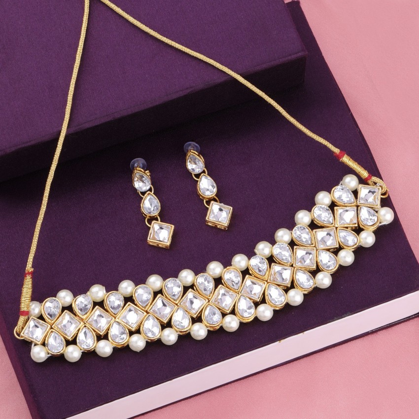 SILVER SHINE Gold Plated Party Wear white Choker Jewellery Set For Girl and Women  Alloy Choker Price in India - Buy SILVER SHINE Gold Plated Party Wear white Choker  Jewellery Set For