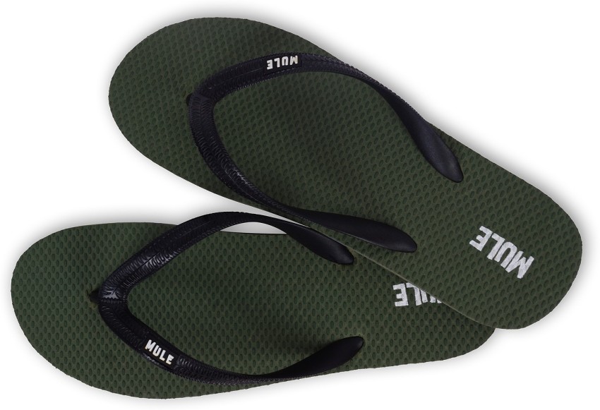 Olive Green & Black Natural Rubber Flip-Flops Slippers (Men)