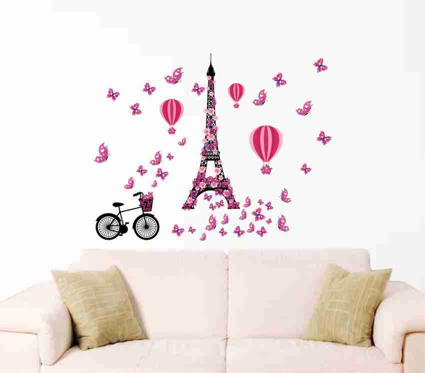 Decal O Decal 85 cm Eiffel Tower With Butterflies Bicycle And Hot Air  Balloons Wall Stickers (PVC Vinyl,Multicolour) Self Adhesive Sticker Price  in India - Buy Decal O Decal 85 cm Eiffel