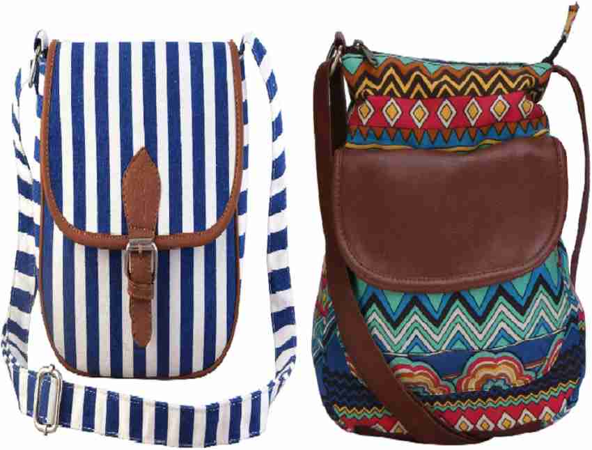 Lychee Bags Blue Sling Bag COMBO OF CANVAS PRINTED SLING BAGS BLUE