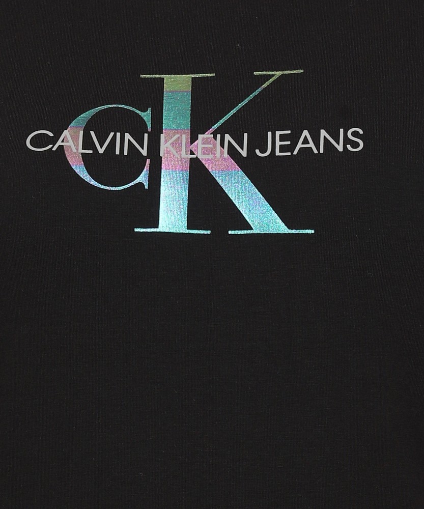Buy Calvin Klein Women Black Round Neck Brand Print Dress