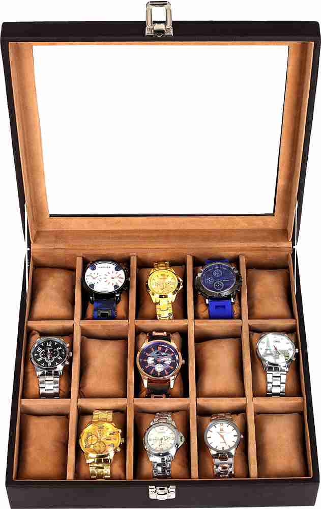 Leather Gifts 15 Slot Watch Box Organizer Men Women Watch Box