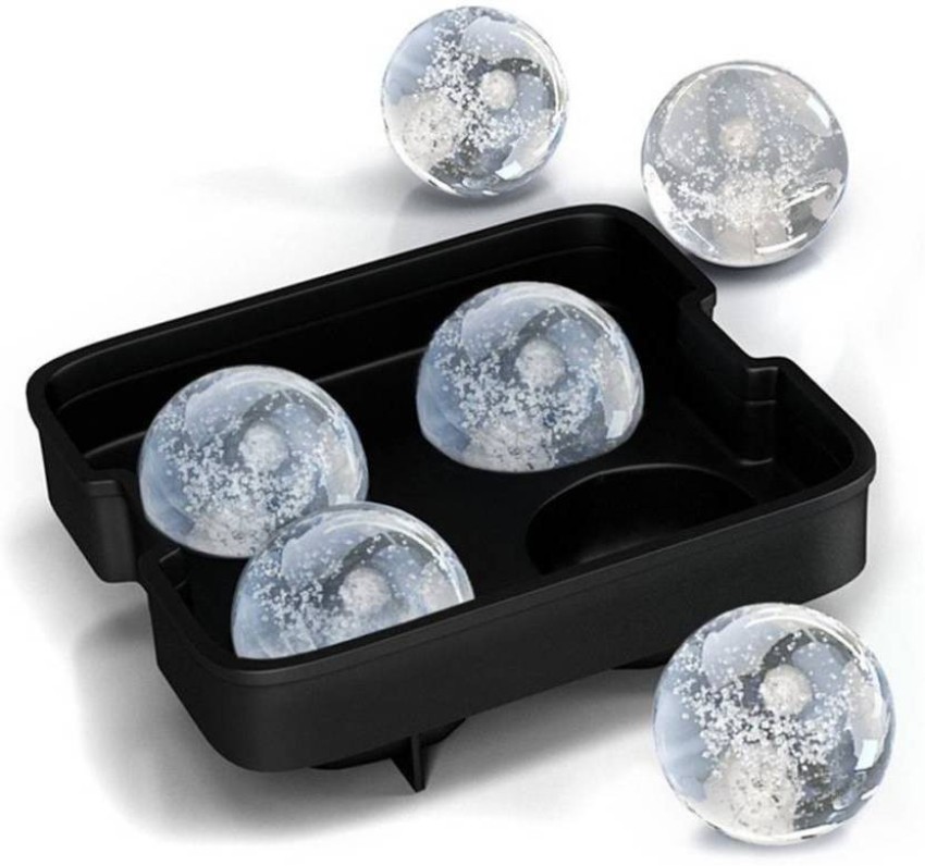 4 Cavity Silicone Rose Ice Ball Maker Ice Cube Trays for Cocktails Whiskey Green in Black